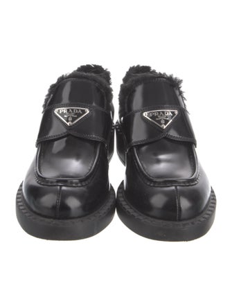 Prada Enameled Metal Triangle Leather Oxfords