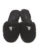Prada Enameled Metal Triangle Shearling Mules
