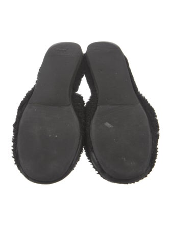 Prada Enameled Metal Triangle Shearling Mules