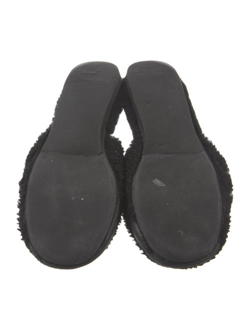 Prada Enameled Metal Triangle Shearling Mules