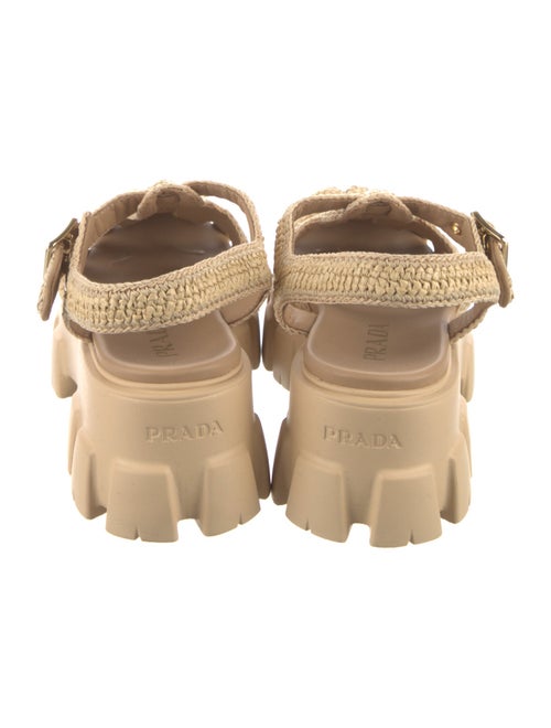 Prada Enameled Metal Triangle Raffia Slingback Sandals