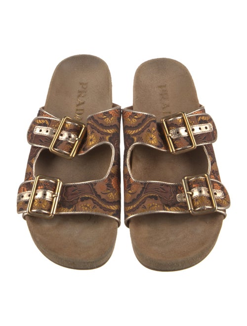 Prada Printed Leather Trim Embellishment Slides