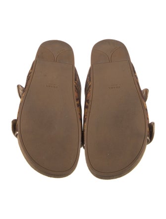 Prada Printed Leather Trim Embellishment Slides