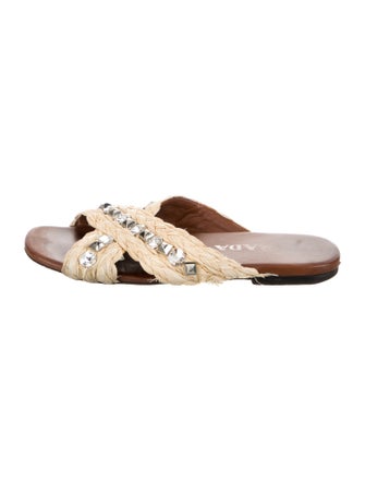 Prada Straw Crystal Embellishments Slides