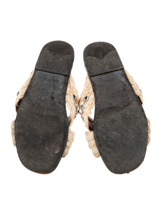 Prada Straw Crystal Embellishments Slides