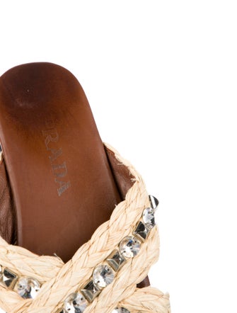 Prada Straw Crystal Embellishments Slides