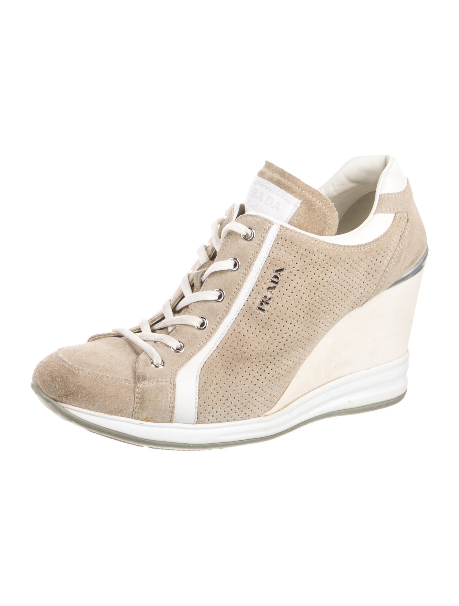 Prada Suede Leather Trim Embellishment Lace-Up Boots