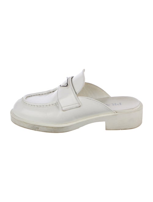 Prada Enameled Metal Triangle Leather Mules