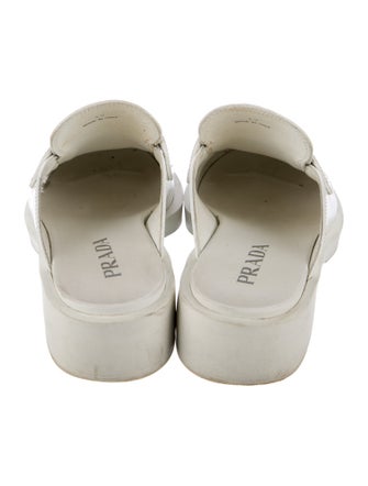 Prada Enameled Metal Triangle Leather Mules