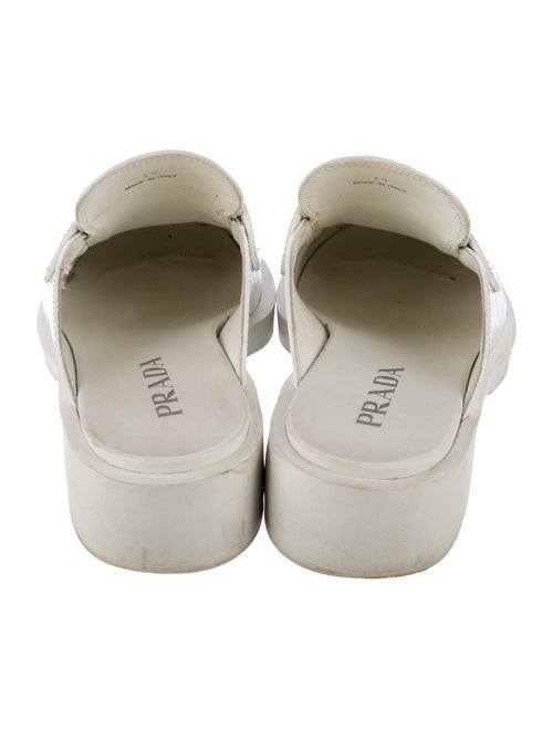 Prada Enameled Metal Triangle Leather Mules