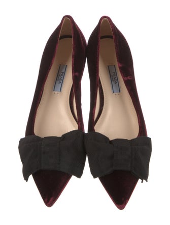 Prada Velvet Bow Accents Ballet Flats