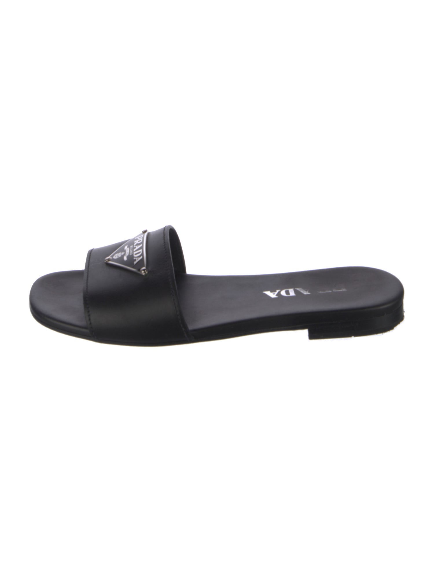 Prada Signature Logo Leather Slides
