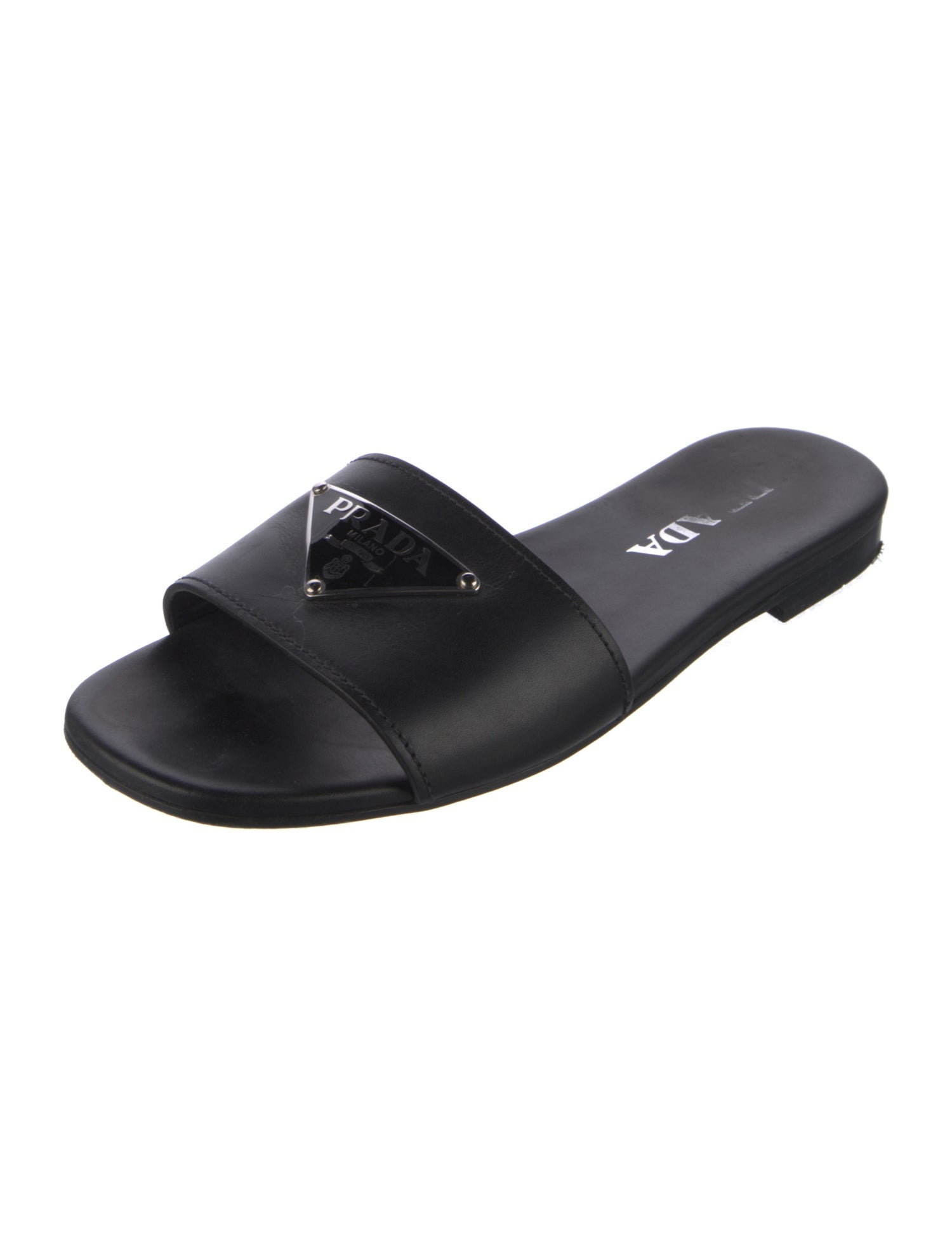Prada Signature Logo Leather Slides