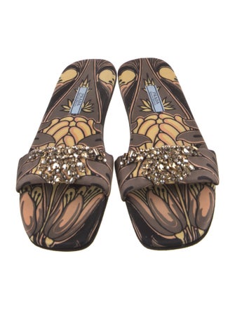 Prada Printed Crystal Embellishments Slides
