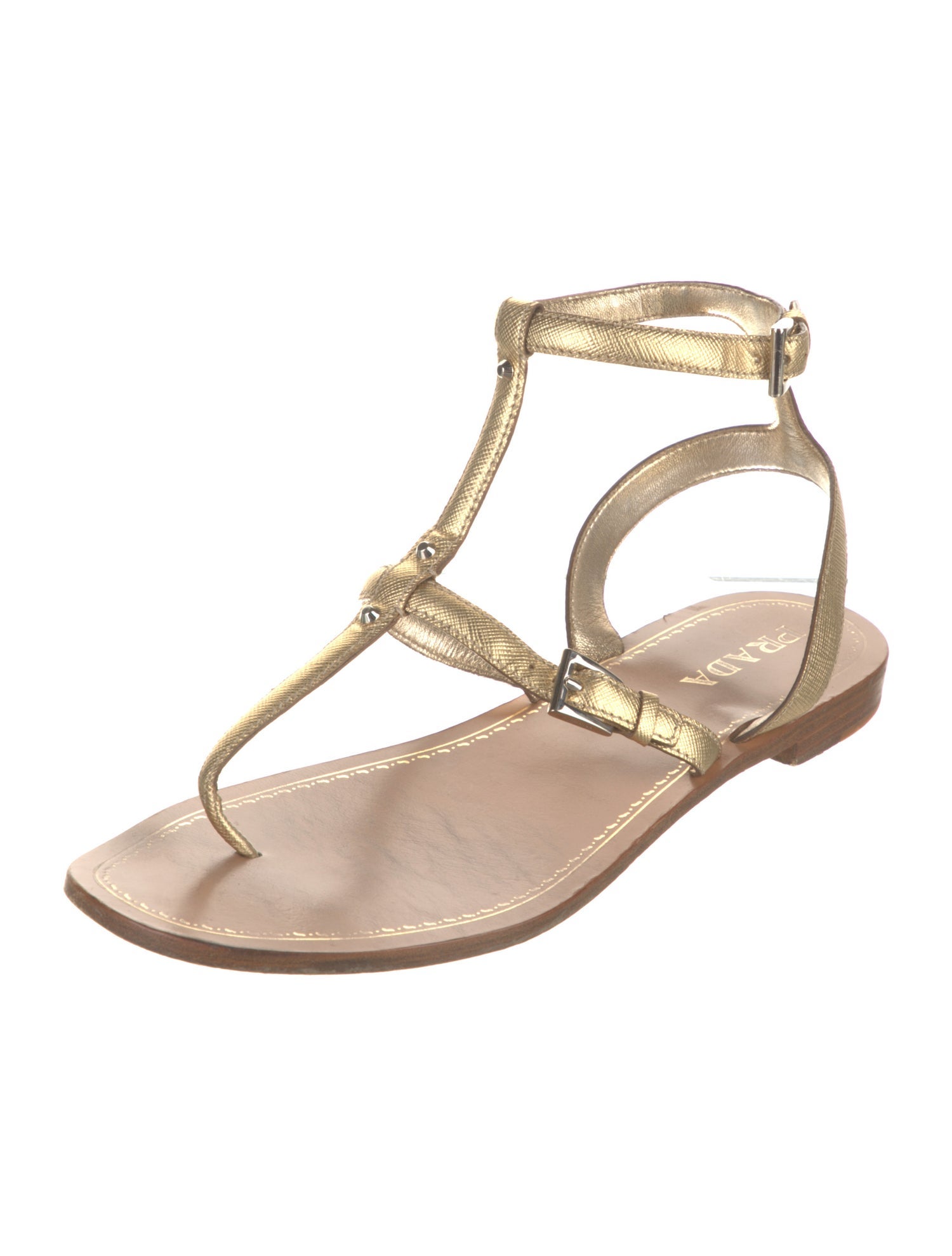 Prada Leather T-Strap Sandals