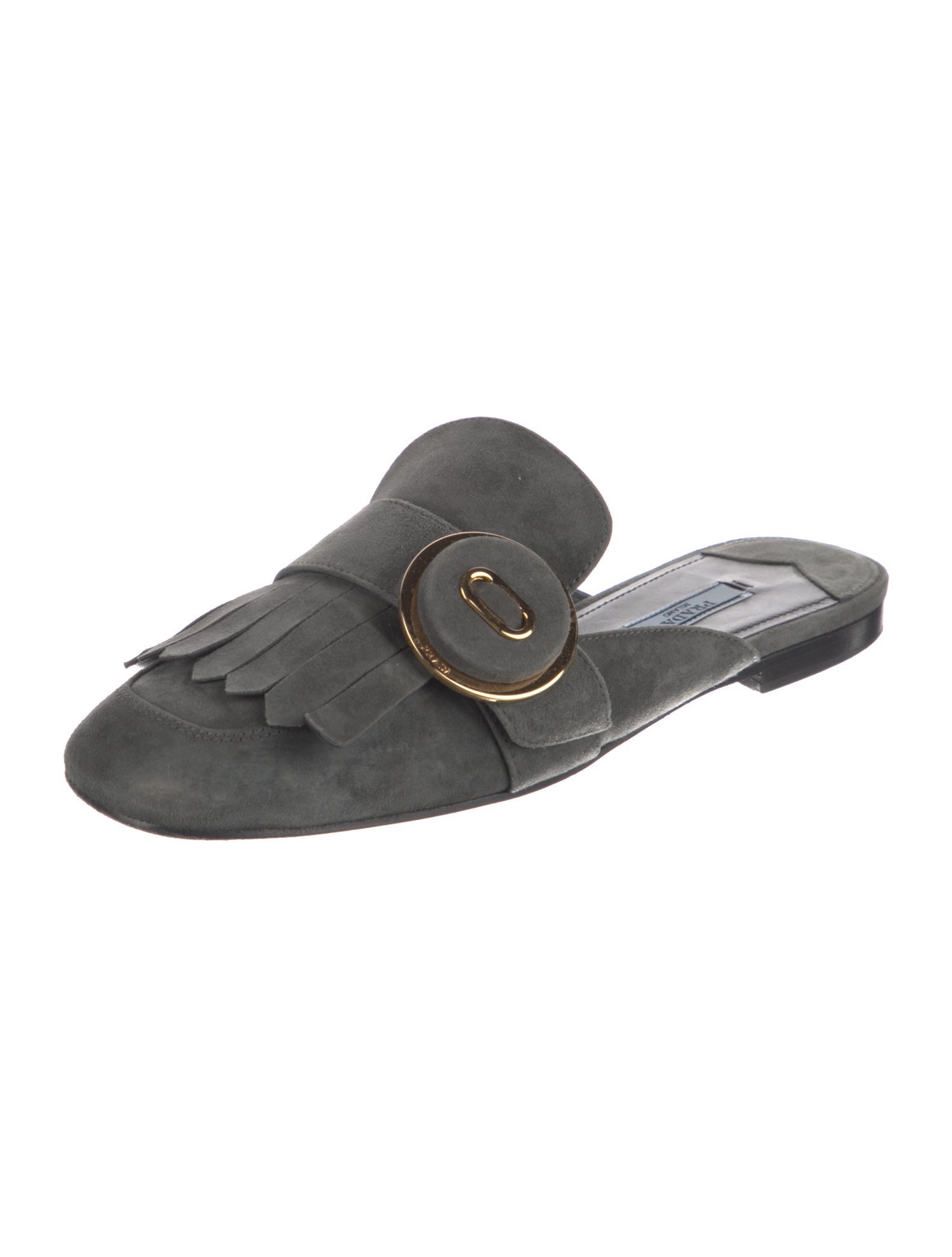 Prada Suede Fringe Trim Accent Mules