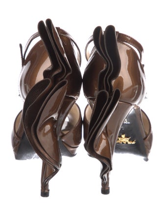 Prada Patent Leather Ruffle Embellishment D'Orsay Pumps