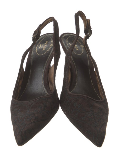 Prada Suede Embroidered Accent Slingback Pumps