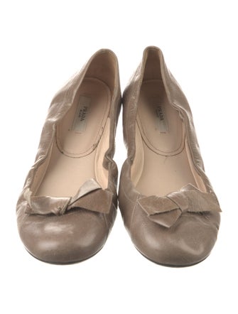 Prada Leather Bow Accents Ballet Flats