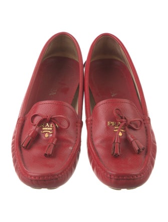 Prada Leather Tassel Accents Loafers