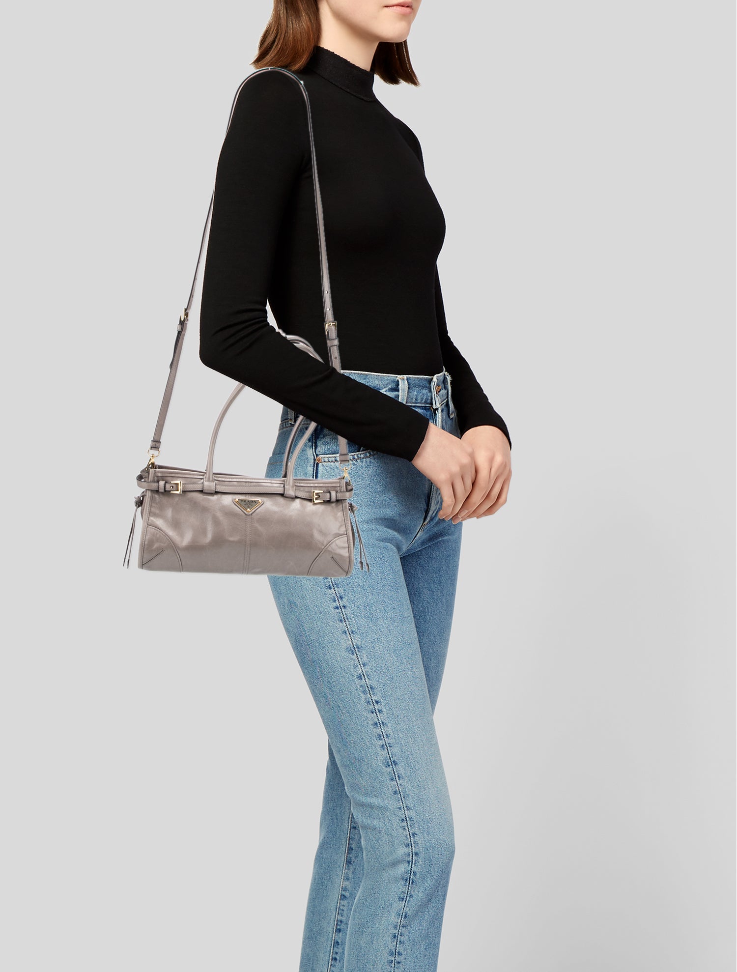 Prada Enameled Metal Triangle Bonnie Medium