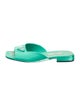 Prada Enameled Metal Triangle Satin Slides