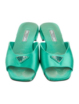 Prada Enameled Metal Triangle Satin Slides
