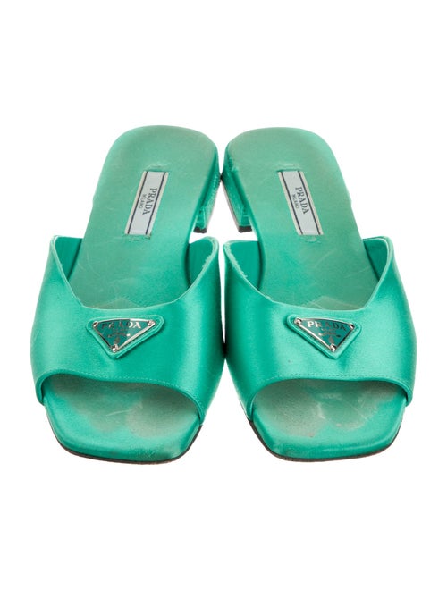 Prada Enameled Metal Triangle Satin Slides