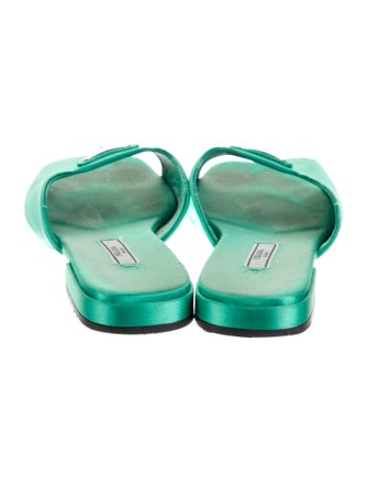 Prada Enameled Metal Triangle Satin Slides