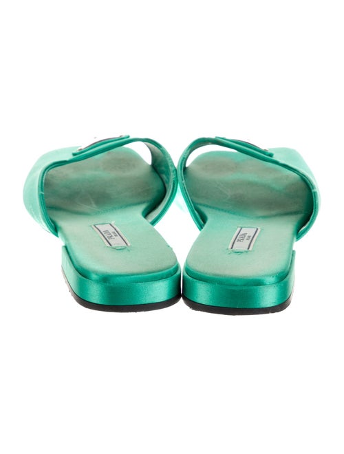 Prada Enameled Metal Triangle Satin Slides