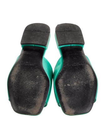 Prada Enameled Metal Triangle Satin Slides