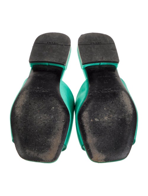 Prada Enameled Metal Triangle Satin Slides