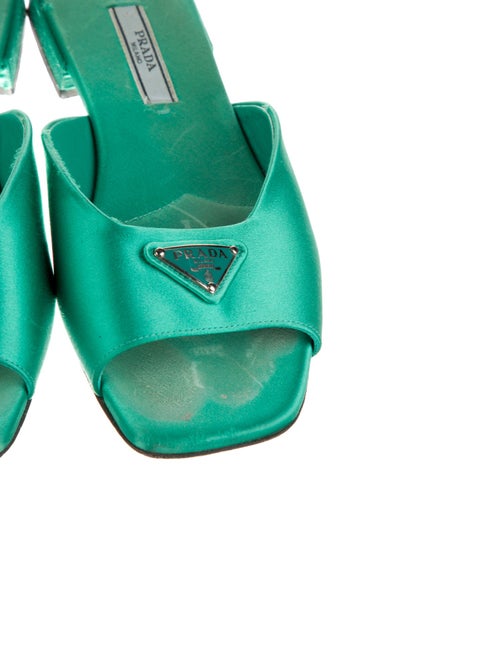 Prada Enameled Metal Triangle Satin Slides