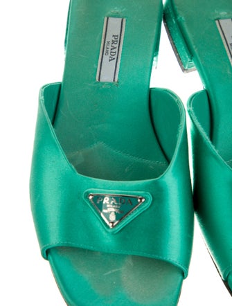 Prada Enameled Metal Triangle Satin Slides