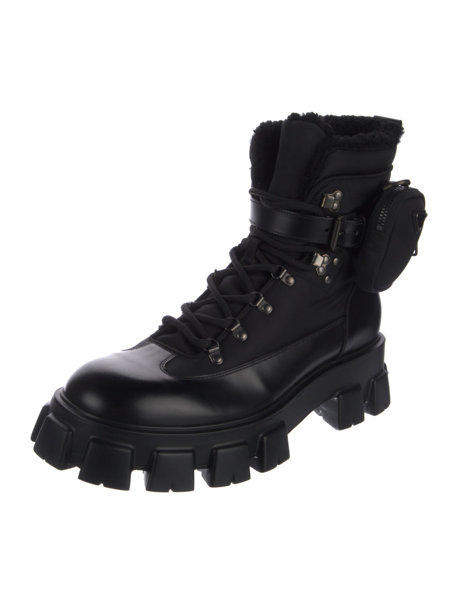 Prada Tessuto Nylon Leather Hiking Boots