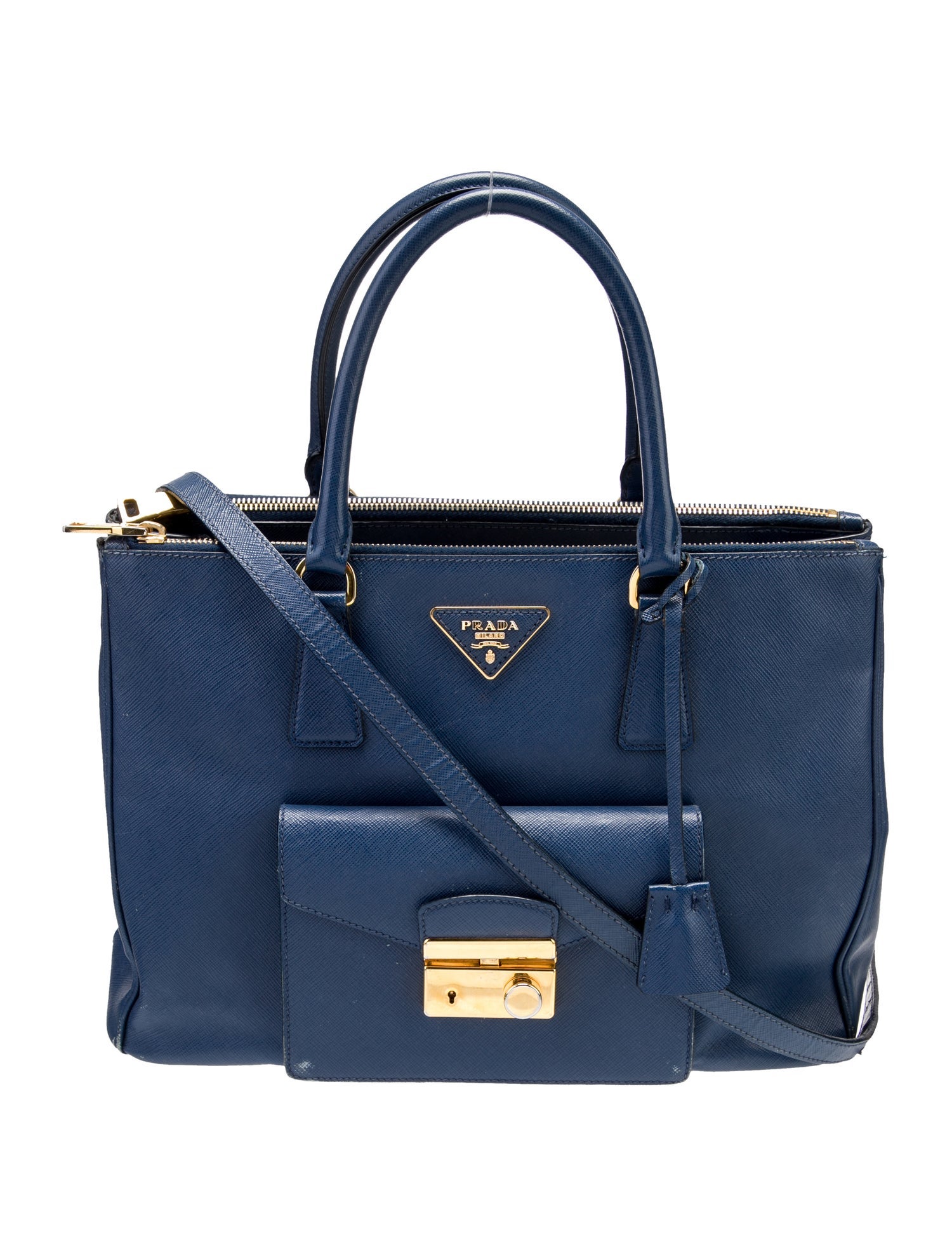 Prada Enameled Metal Triangle Galleria Double Zip Medium