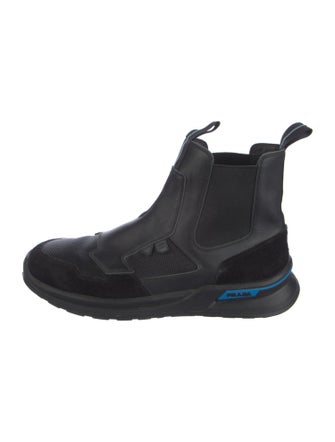 Prada Leather Mesh Accents Chelsea Boots