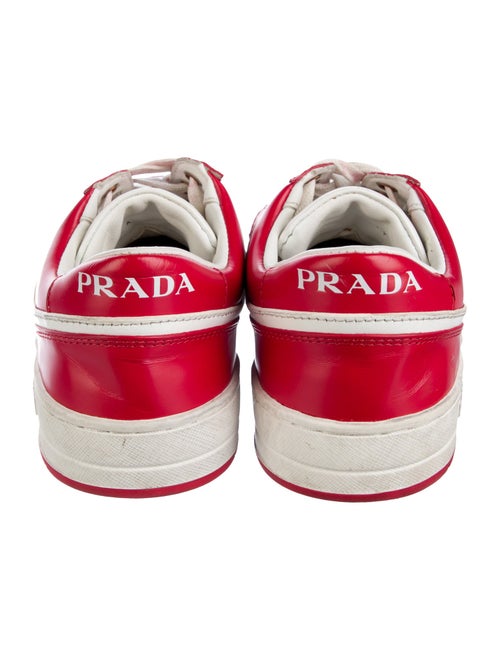 Prada Enameled Metal Triangle Leather Sneakers