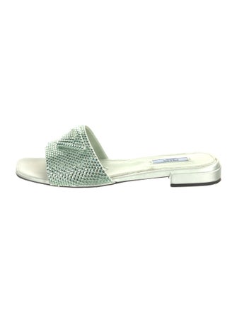 Prada Enameled Metal Triangle Satin Slides