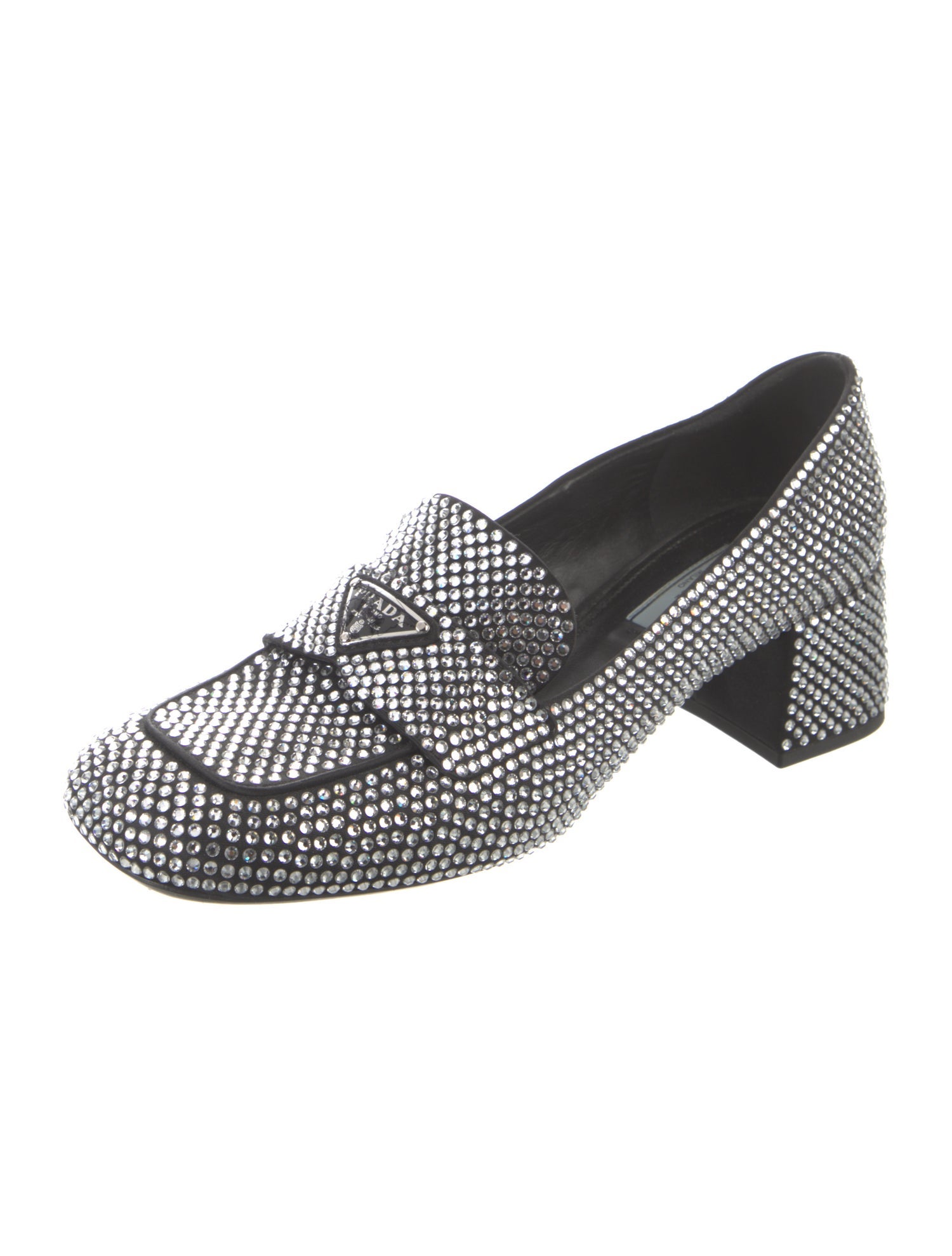 Prada Enameled Metal Triangle Crystal Pumps