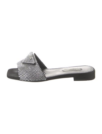 Prada Satin Crystal Embellishments Slides