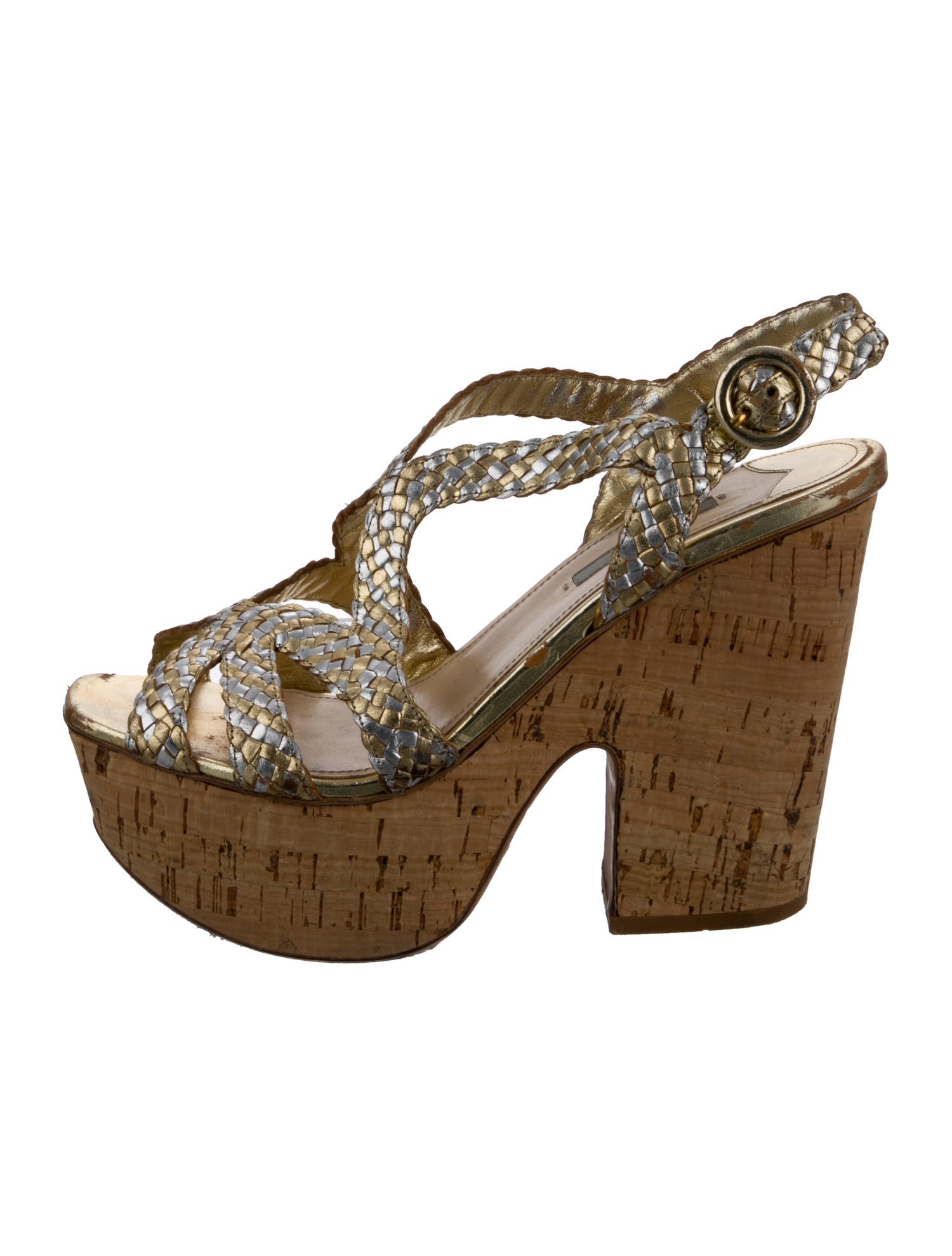 Prada Leather Patterned Slingback Sandals