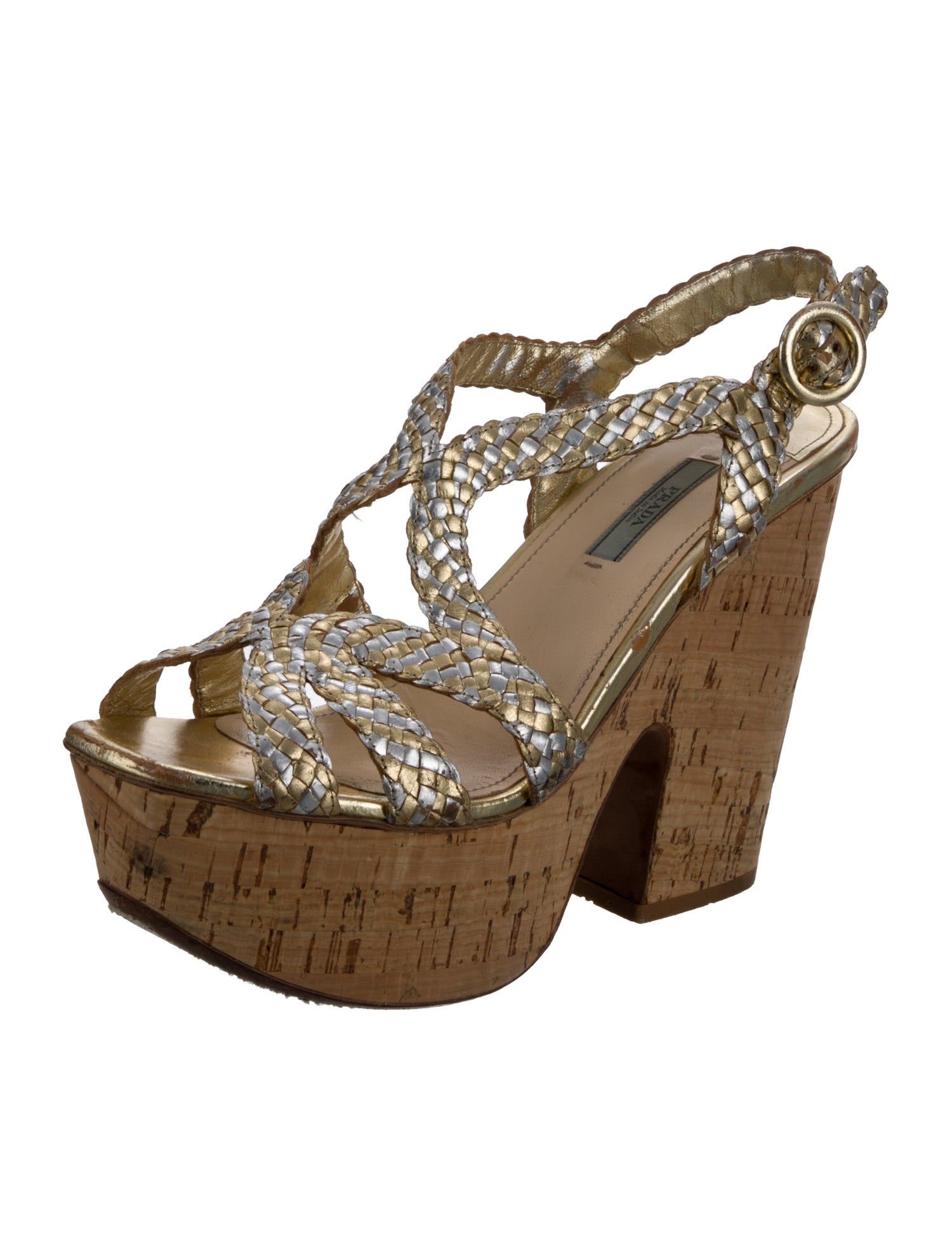 Prada Leather Patterned Slingback Sandals