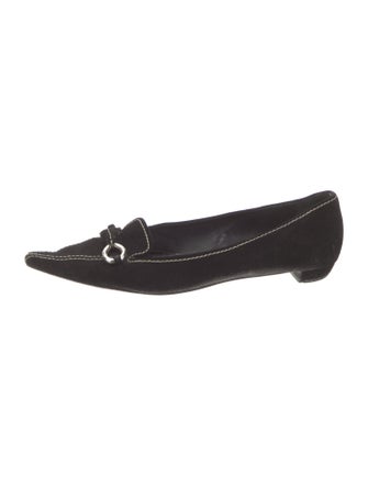 Prada Suede Leather Trim Embellishment Loafers