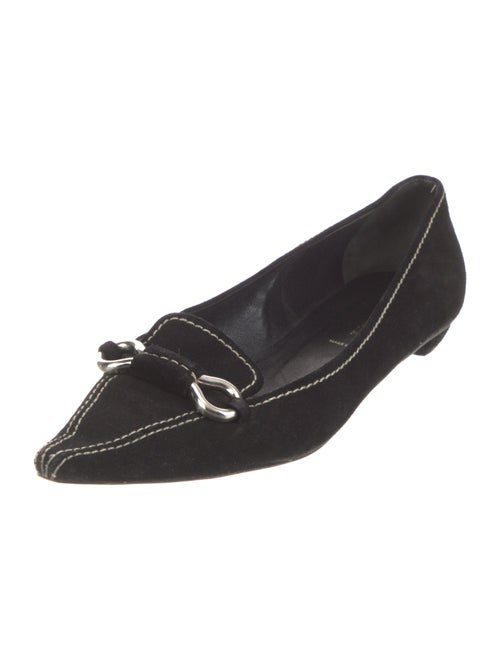 Prada Suede Leather Trim Embellishment Loafers