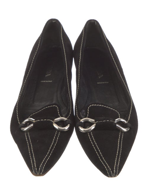 Prada Suede Leather Trim Embellishment Loafers