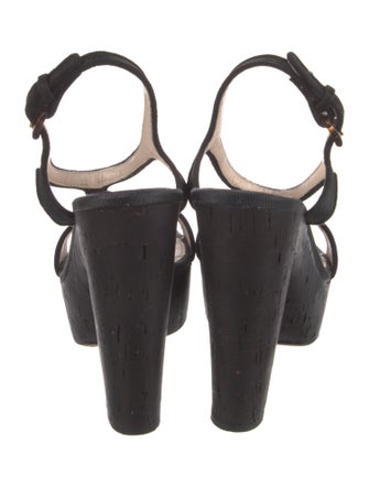 Prada Canvas Chain-Link Accents T-Strap Sandals