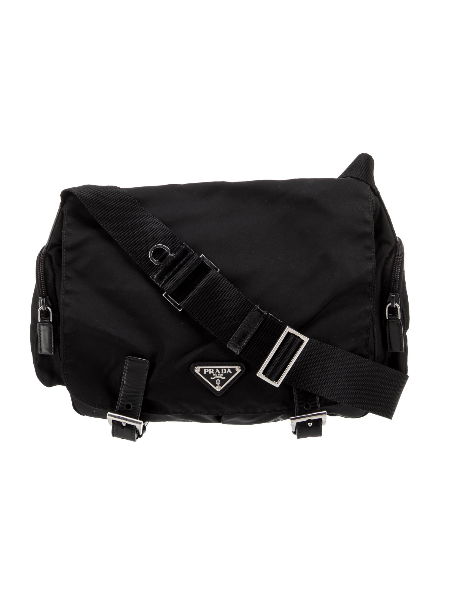 和*吉様 Prada Enameled Triangle Messenger B Prada Enameled Metal Triangle Messenger Bag - Black