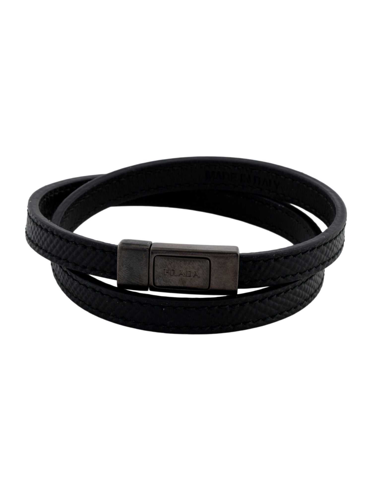 Prada Leather Saffiano Wrap Bracelet
