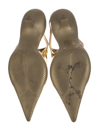 Prada Enameled Metal Triangle Patent Leather Slingback Pumps